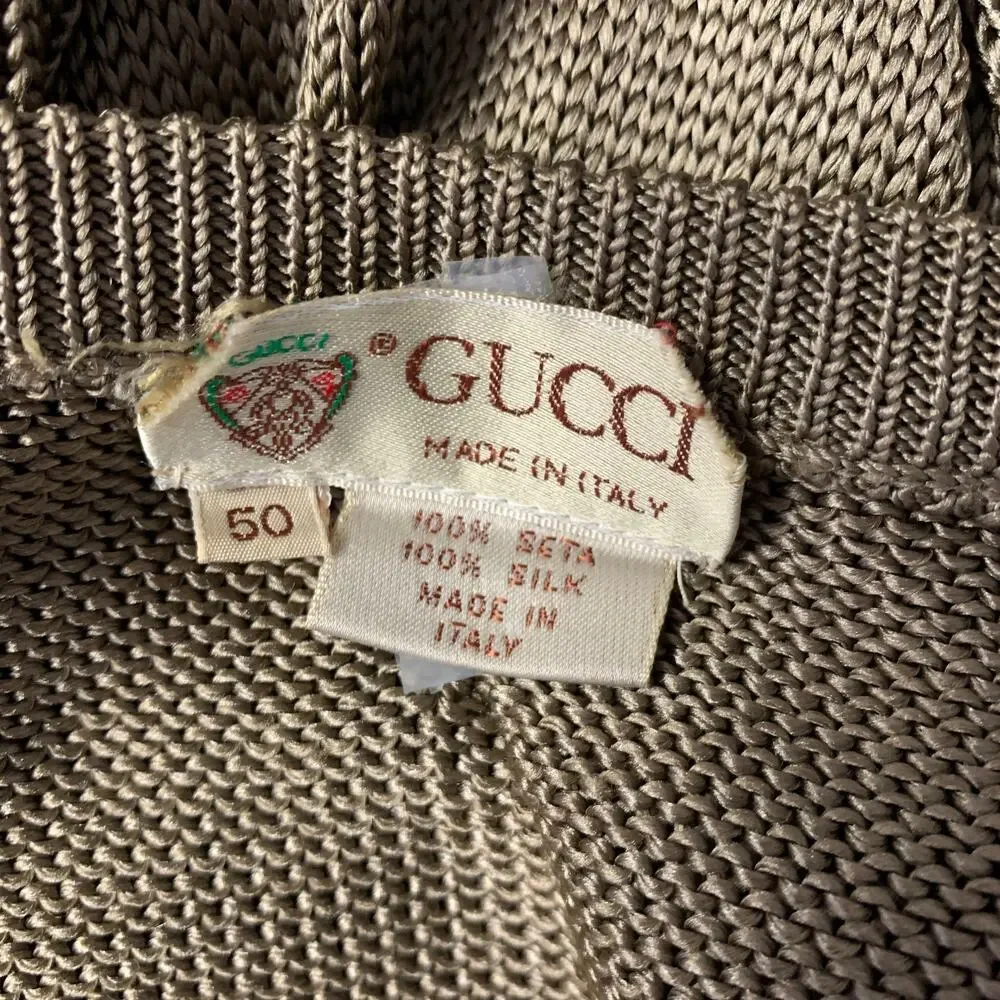 GUCCI Size S Gold Knit Silk Short Sleeve Pullover